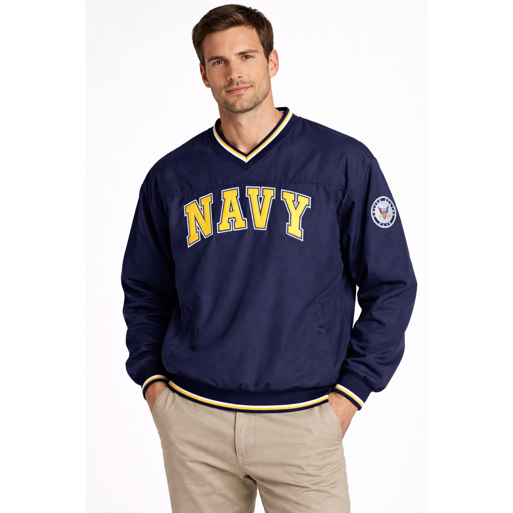Rapid Dominance US Navy Military Windbreaker Pullover Navy Embroidery Sleeve L